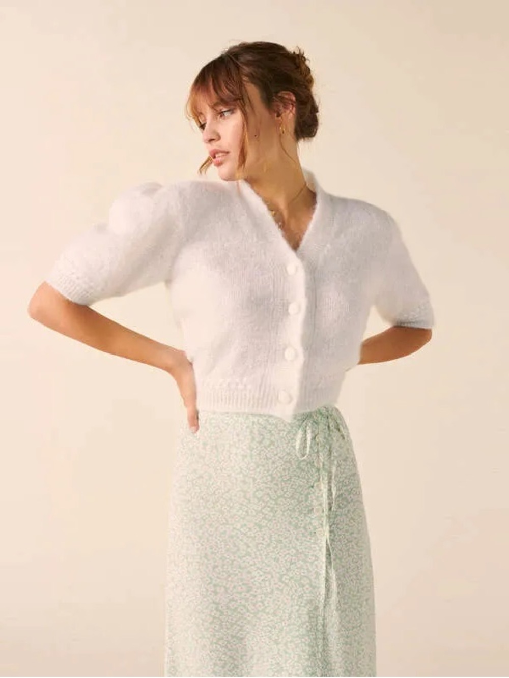 Romantic coquette minimalist timeless chic French girly mohair blend cardigan - Picture 5 of 8